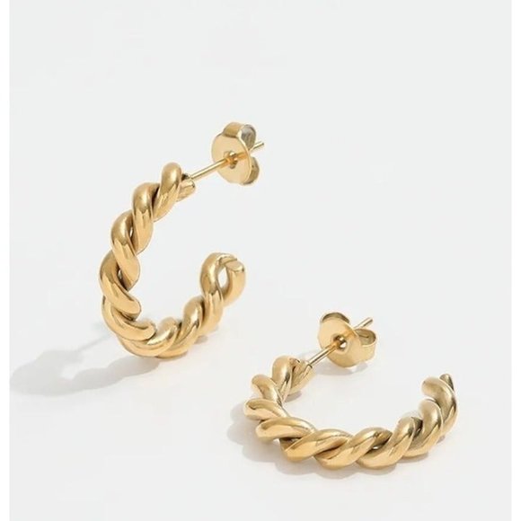 Gold Twist Hoops Waterproof 18K simply dainty earrings lightweight gift for her - Picture 1 of 8